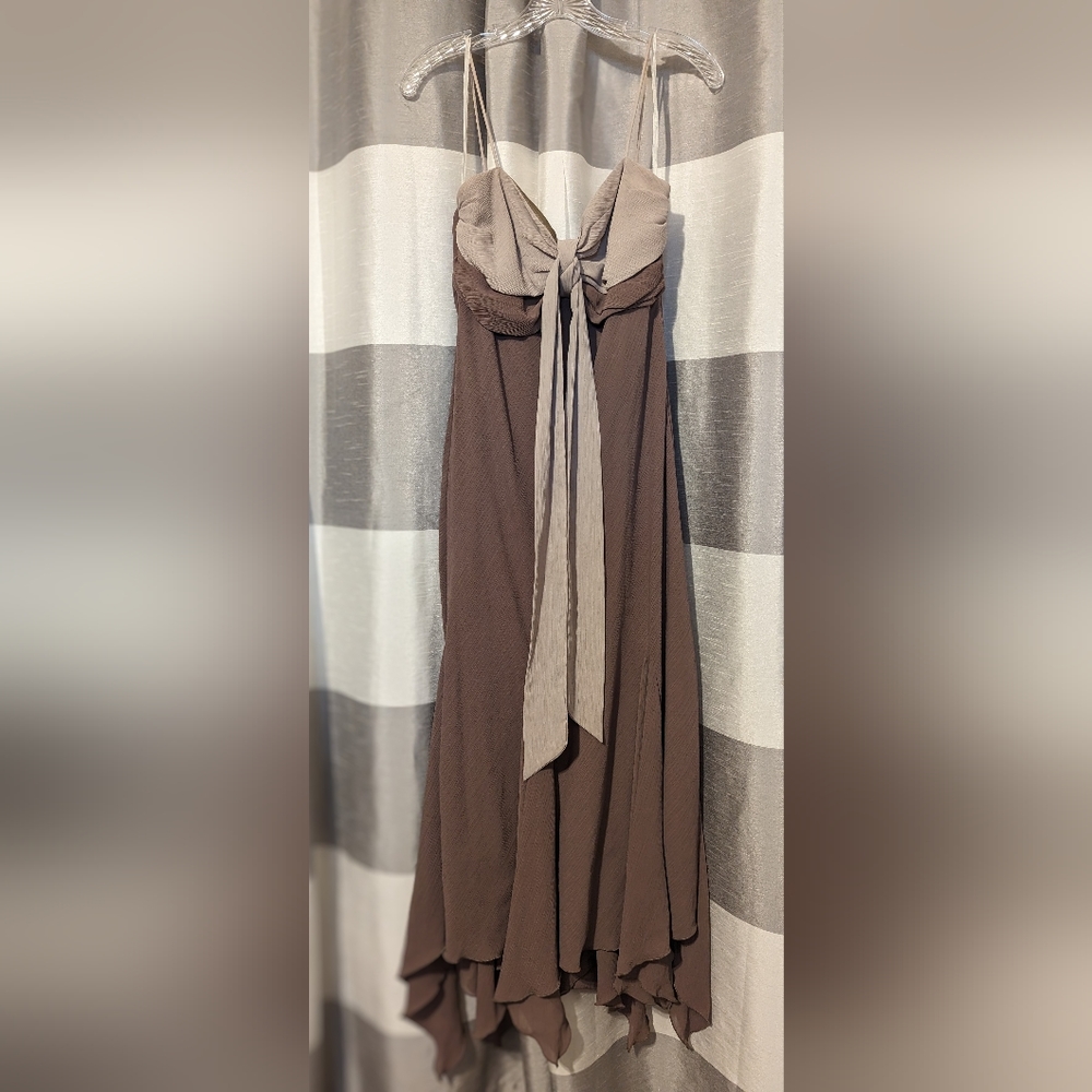 SL Fashions Spaghetti Strap 2-Toned Neutral Sand Colored Maxi Dress. Size: 12